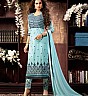 Sky Blue Cotton Straight Semi Stitched Salwar Kameez - Online Shopping India
