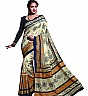Cream Navy Blue Kalyalm Silk Printed Saree - Online Shopping India