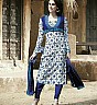Bhagalpuri Silk White Blue Semi Stitched Dress - Online Shopping India