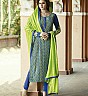Bhagalpuri Silk Blue Green Semi Stitched Dress - Online Shopping India