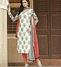 Bhagalpuri Silk White Peach Semi Stitched Dress - Online Shopping India