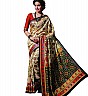 Cream Raga Silk Printed Saree - Online Shopping India
